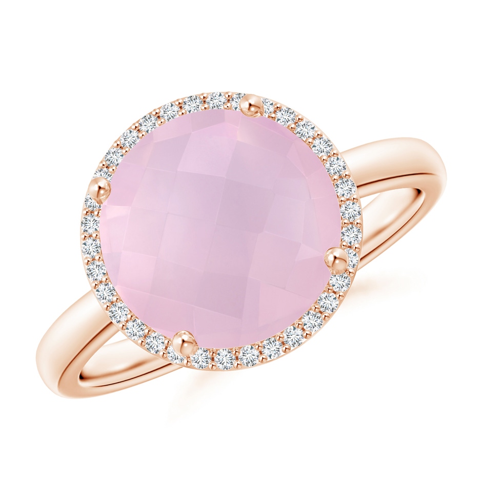 10mm AAA Round Rose Quartz Cocktail Ring with Diamond Halo in 9K Rose Gold 