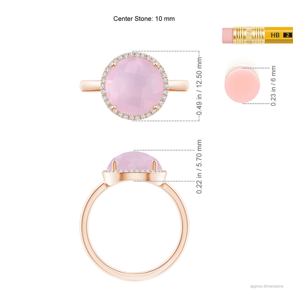 10mm AAA Round Rose Quartz Cocktail Ring with Diamond Halo in 9K Rose Gold ruler