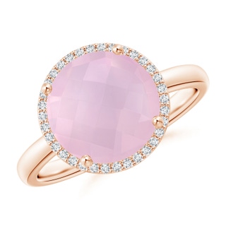 10mm AAA Round Rose Quartz Cocktail Ring with Diamond Halo in Rose Gold