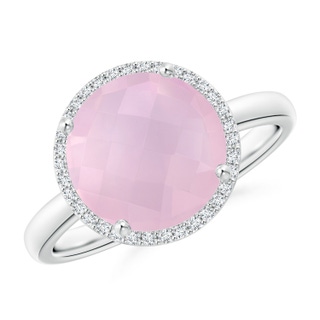 10mm AAA Round Rose Quartz Cocktail Ring with Diamond Halo in White Gold