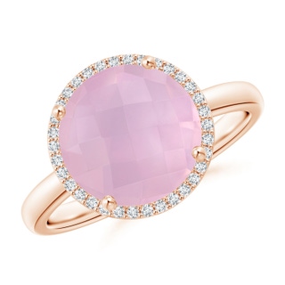 10mm AAAA Round Rose Quartz Cocktail Ring with Diamond Halo in 10K Rose Gold