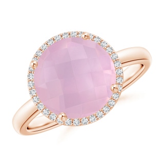 10mm AAAA Round Rose Quartz Cocktail Ring with Diamond Halo in 9K Rose Gold