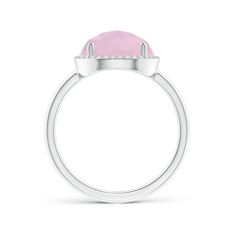 10mm AAAA Round Rose Quartz Cocktail Ring with Diamond Halo in White Gold - side 2