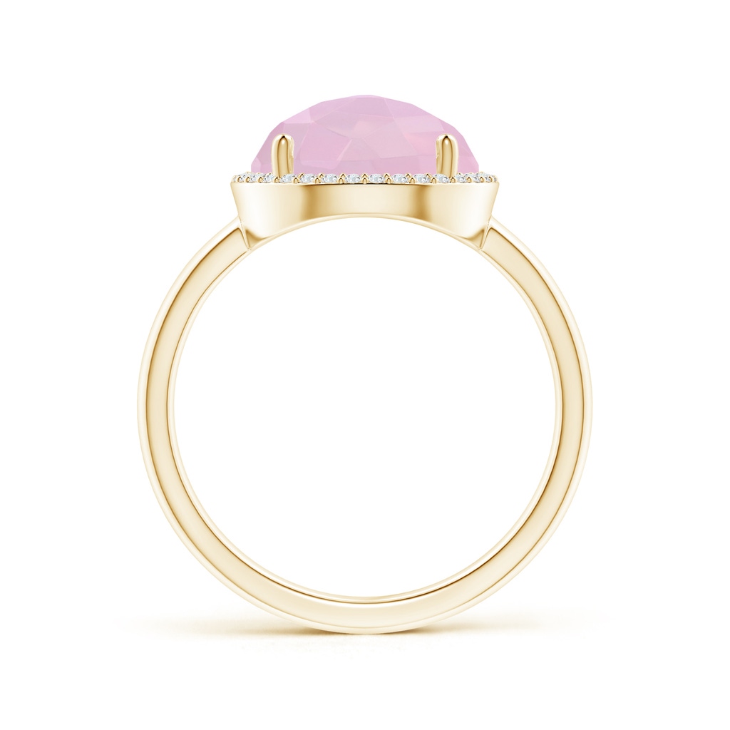 10mm AAAA Round Rose Quartz Cocktail Ring with Diamond Halo in Yellow Gold Side-1