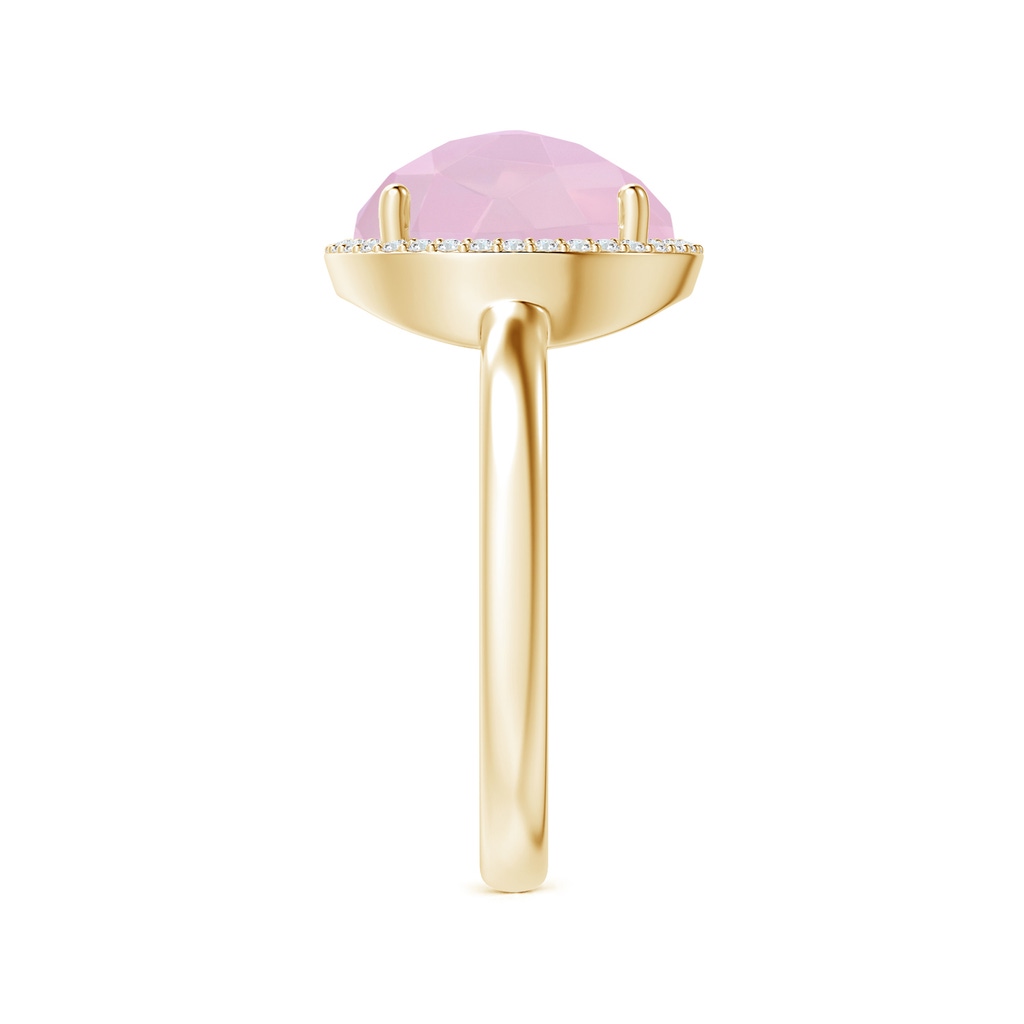 10mm AAAA Round Rose Quartz Cocktail Ring with Diamond Halo in Yellow Gold Side-2