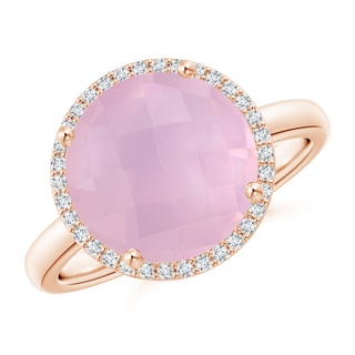 11mm AAAA Round Rose Quartz Cocktail Ring with Diamond Halo in Rose Gold