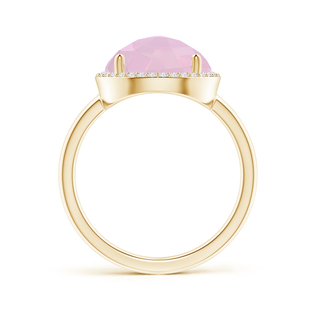 11mm AAAA Round Rose Quartz Cocktail Ring with Diamond Halo in Yellow Gold Side-1