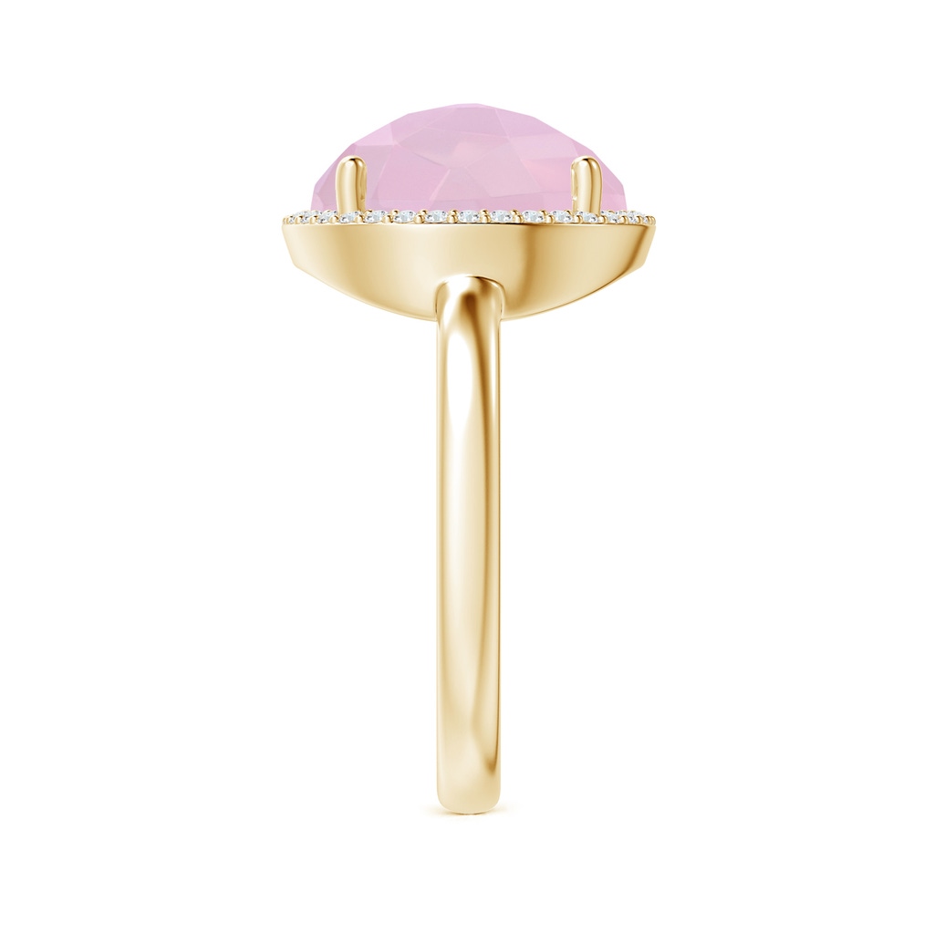 11mm AAAA Round Rose Quartz Cocktail Ring with Diamond Halo in Yellow Gold Side-2