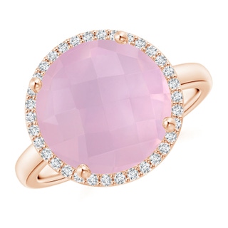 12mm AAAA Round Rose Quartz Cocktail Ring with Diamond Halo in Rose Gold