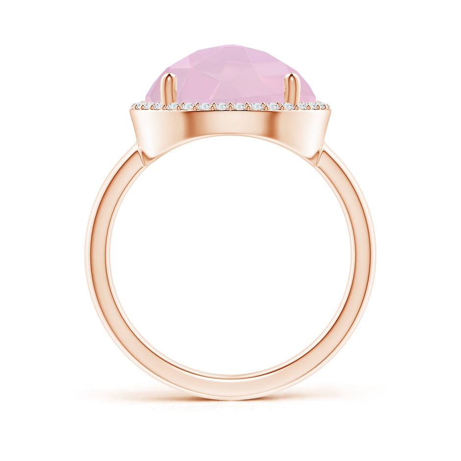12mm AAAA Round Rose Quartz Cocktail Ring with Diamond Halo in Rose Gold side-1