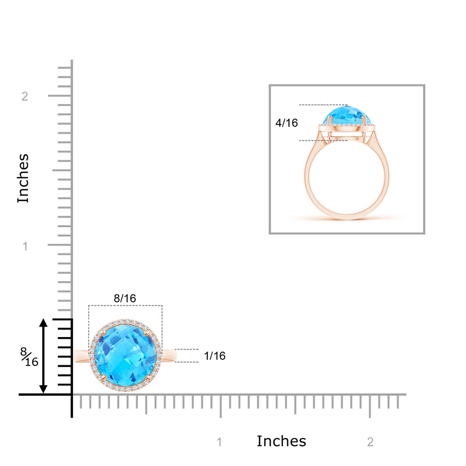 10mm AAA Round Swiss Blue Topaz Cocktail Ring with Diamond Halo in Rose Gold product image