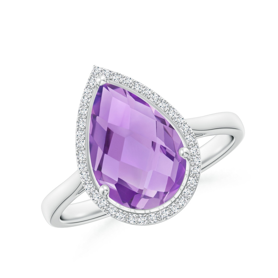 12x8mm A Pear-Shaped Amethyst Cocktail Ring with Diamond Halo in White Gold 