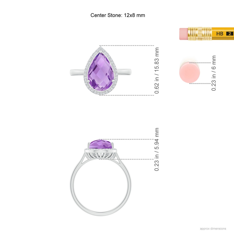 12x8mm A Pear-Shaped Amethyst Cocktail Ring with Diamond Halo in White Gold ruler
