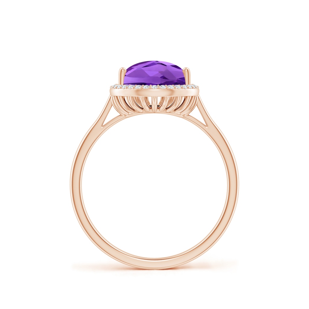 12x8mm AAAA Pear-Shaped Amethyst Cocktail Ring with Diamond Halo in Rose Gold Side-1