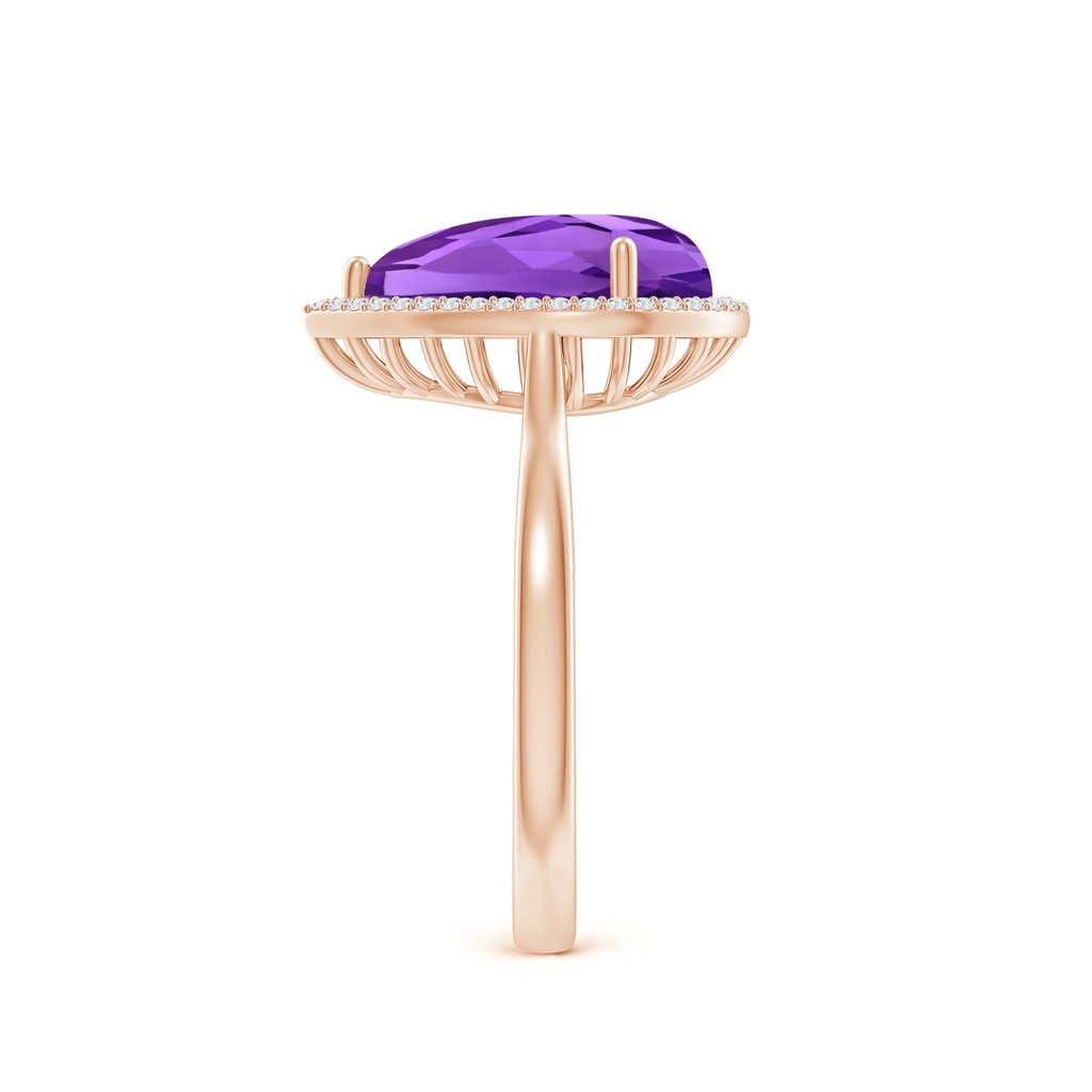 12x8mm AAAA Pear-Shaped Amethyst Cocktail Ring with Diamond Halo in Rose Gold Side-2