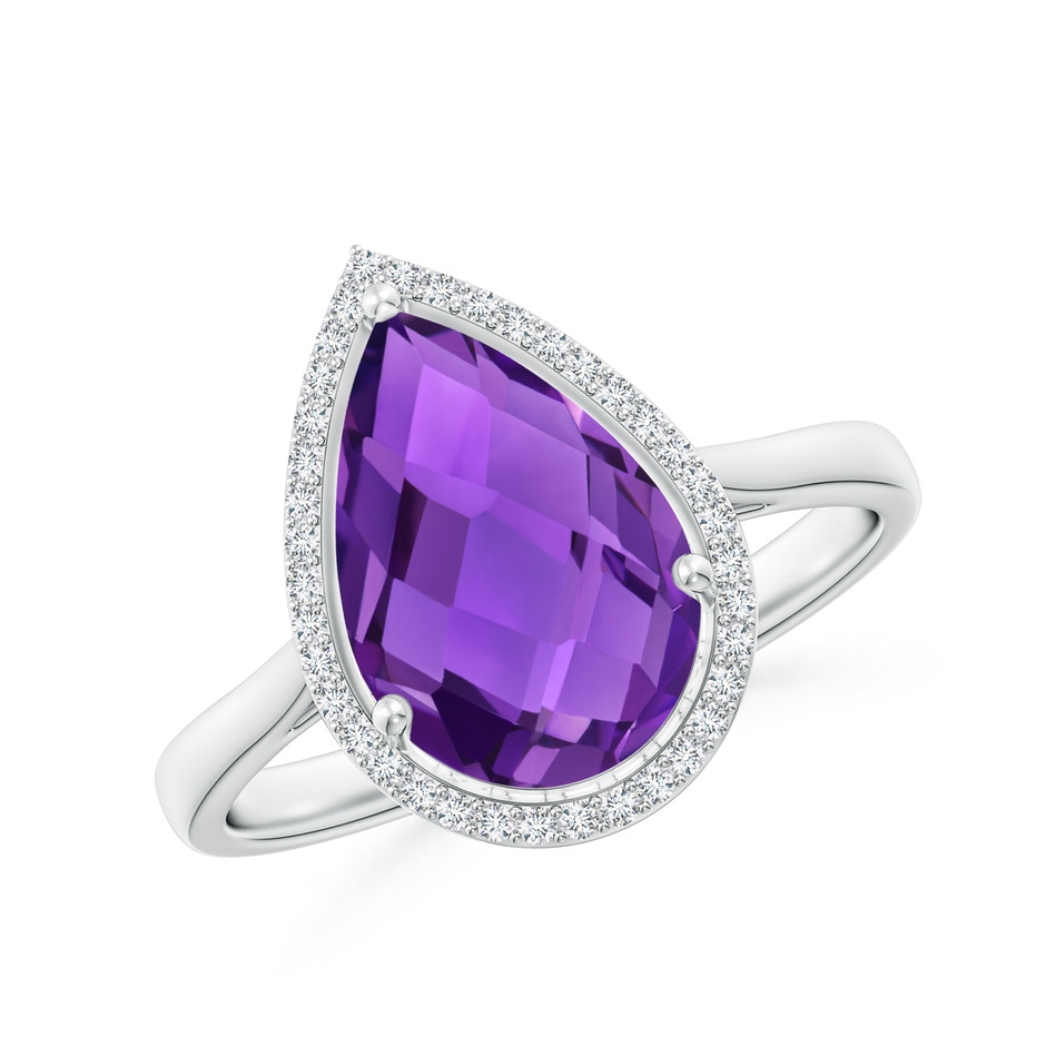 12x8mm AAAA Pear-Shaped Amethyst Cocktail Ring with Diamond Halo in White Gold 