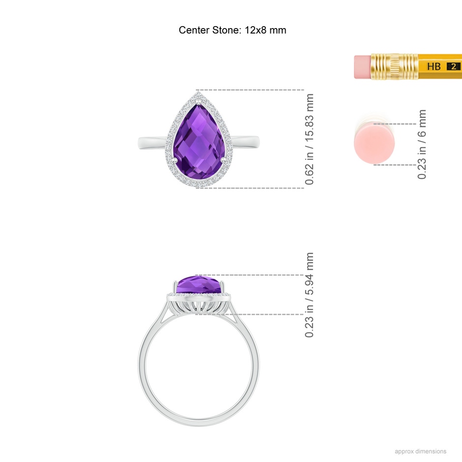 12x8mm AAAA Pear-Shaped Amethyst Cocktail Ring with Diamond Halo in White Gold ruler