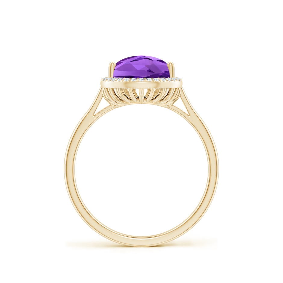 12x8mm AAAA Pear-Shaped Amethyst Cocktail Ring with Diamond Halo in Yellow Gold side-1