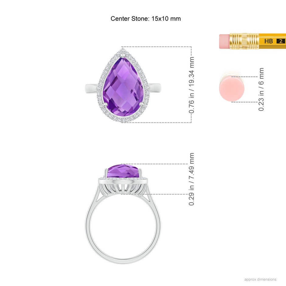 15x10mm AA Pear-Shaped Amethyst Cocktail Ring with Diamond Halo in White Gold ruler