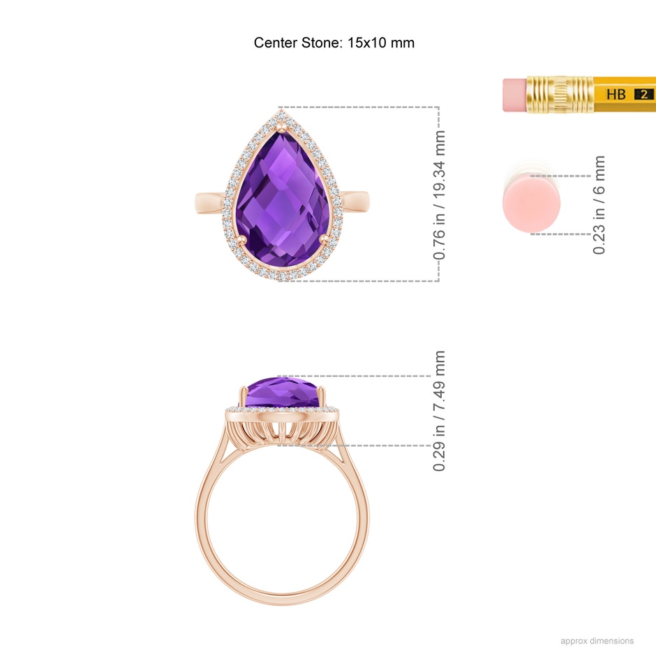 15x10mm AAAA Pear-Shaped Amethyst Cocktail Ring with Diamond Halo in Rose Gold ruler