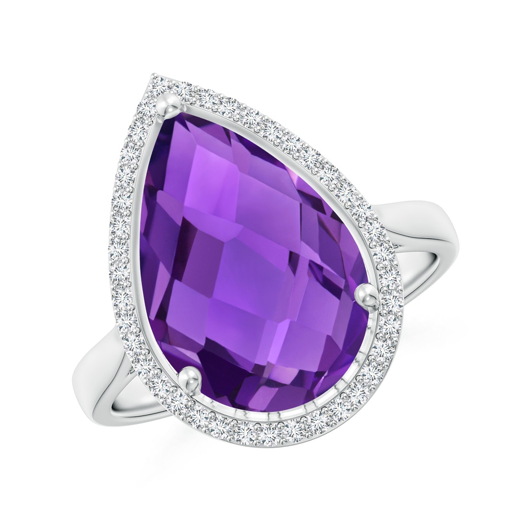 15x10mm AAAA Pear-Shaped Amethyst Cocktail Ring with Diamond Halo in White Gold