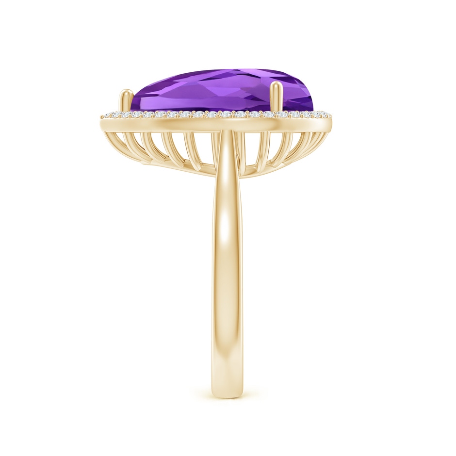 15x10mm AAAA Pear-Shaped Amethyst Cocktail Ring with Diamond Halo in Yellow Gold side-2