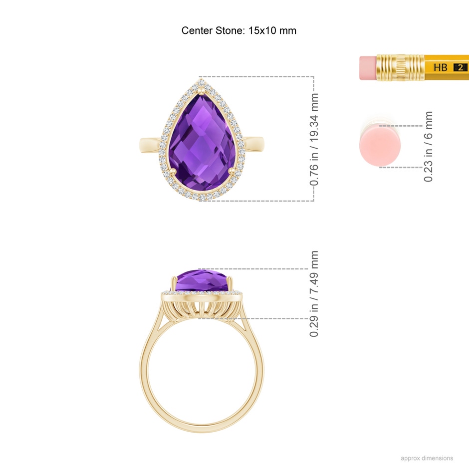 15x10mm AAAA Pear-Shaped Amethyst Cocktail Ring with Diamond Halo in Yellow Gold ruler