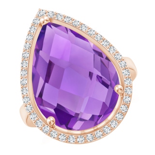 18x13mm AA Pear-Shaped Amethyst Cocktail Ring with Diamond Halo in Rose Gold