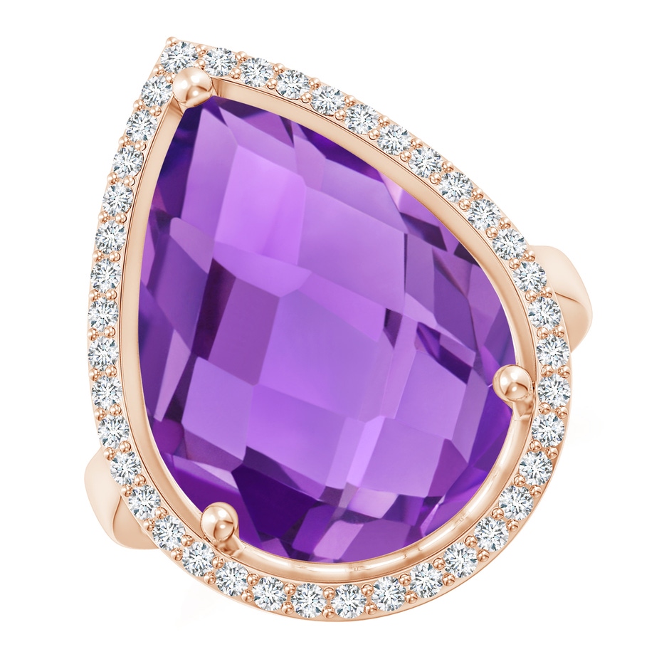 18x13mm AAA Pear-Shaped Amethyst Cocktail Ring with Diamond Halo in Rose Gold 