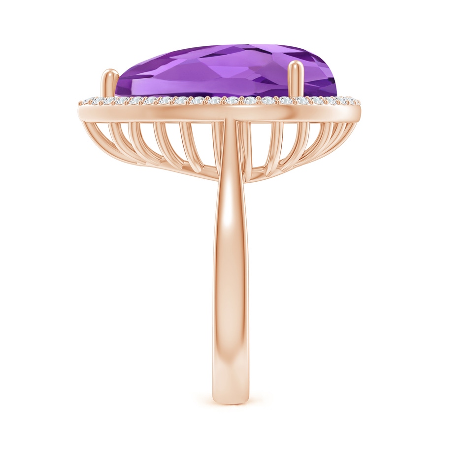 18x13mm AAA Pear-Shaped Amethyst Cocktail Ring with Diamond Halo in Rose Gold side-2