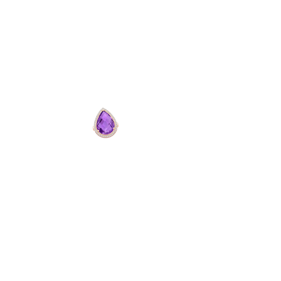 18x13mm AAA Pear-Shaped Amethyst Cocktail Ring with Diamond Halo in Rose Gold body-hand