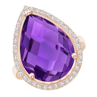 18x13mm AAAA Pear-Shaped Amethyst Cocktail Ring with Diamond Halo in 10K Rose Gold