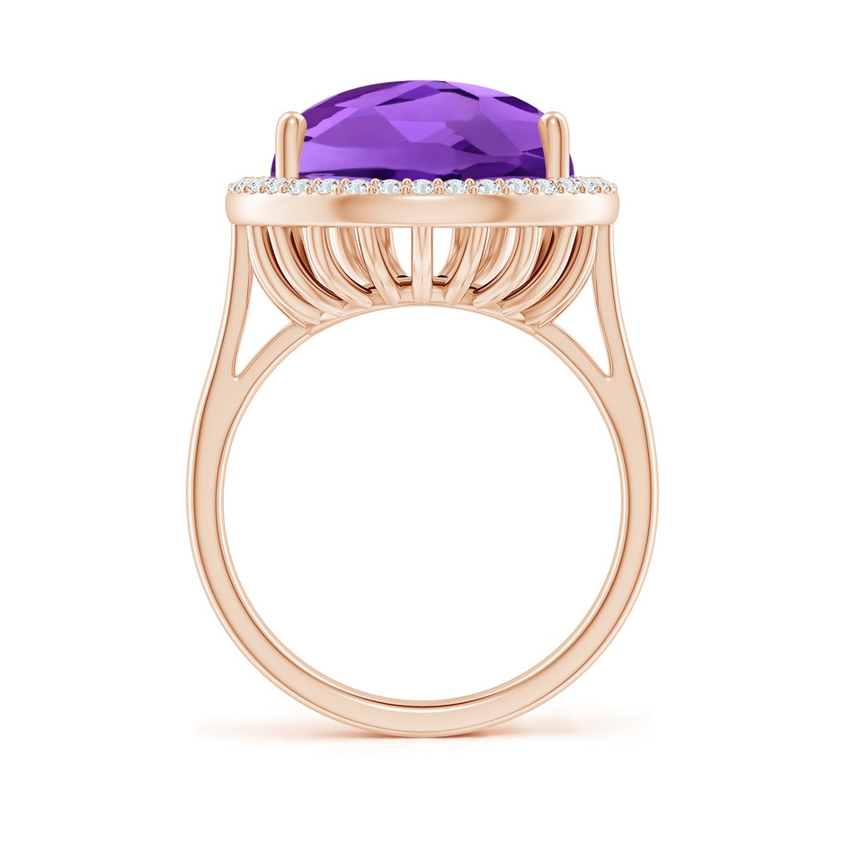18x13mm AAAA Pear-Shaped Amethyst Cocktail Ring with Diamond Halo in Rose Gold side-1