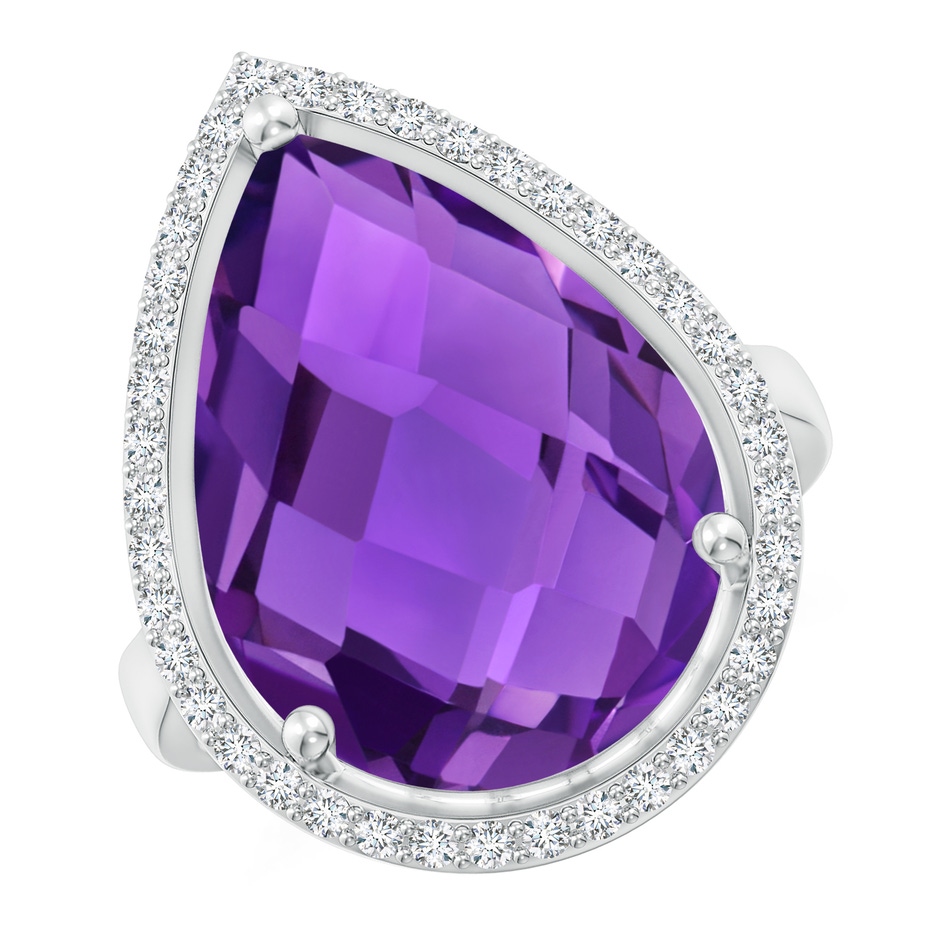 18x13mm AAAA Pear-Shaped Amethyst Cocktail Ring with Diamond Halo in White Gold 