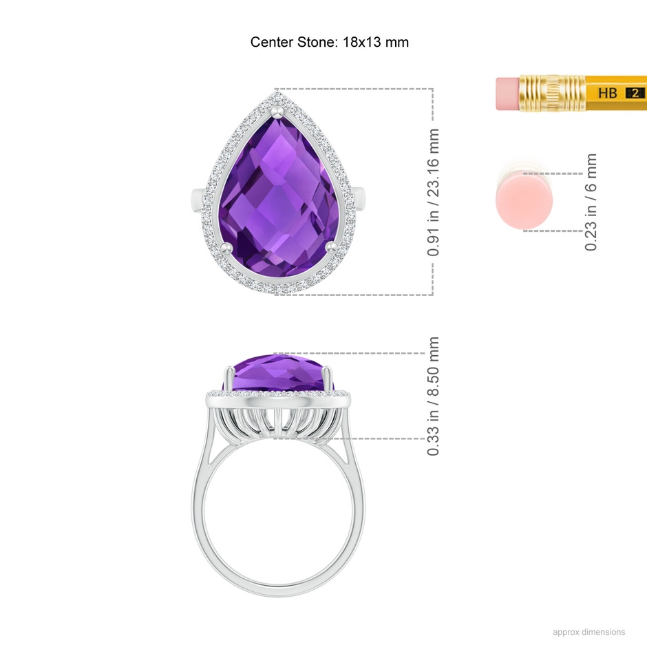 18x13mm AAAA Pear-Shaped Amethyst Cocktail Ring with Diamond Halo in White Gold ruler