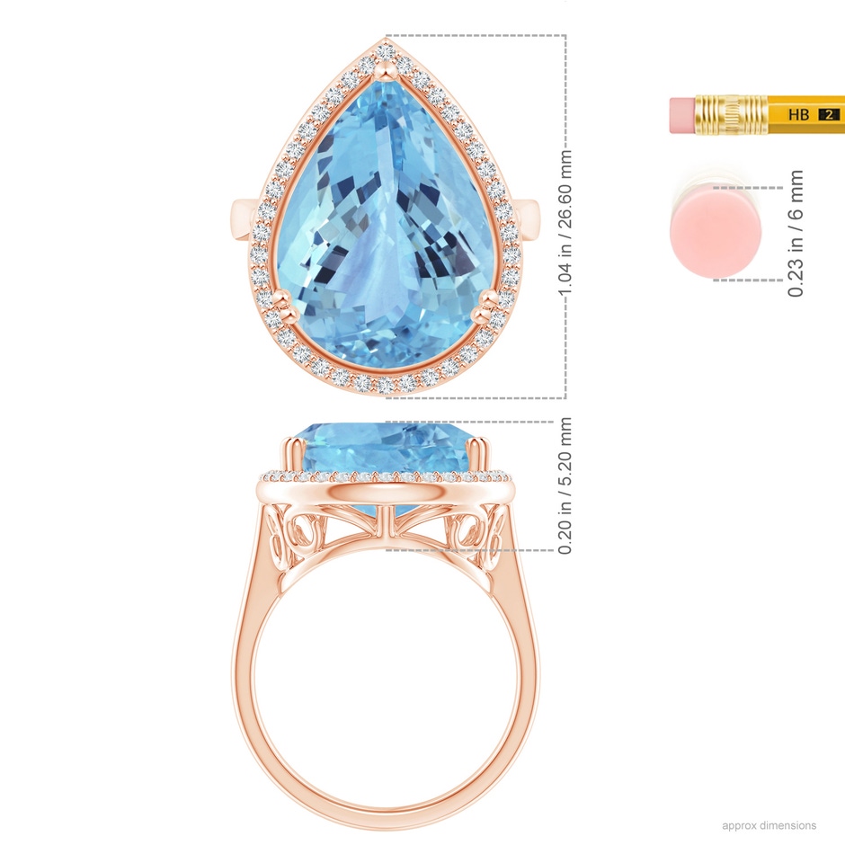 23.22x14.03x9.40mm AAA GIA Certified Pear Aquamarine Cocktail Ring in 18K Rose Gold ruler