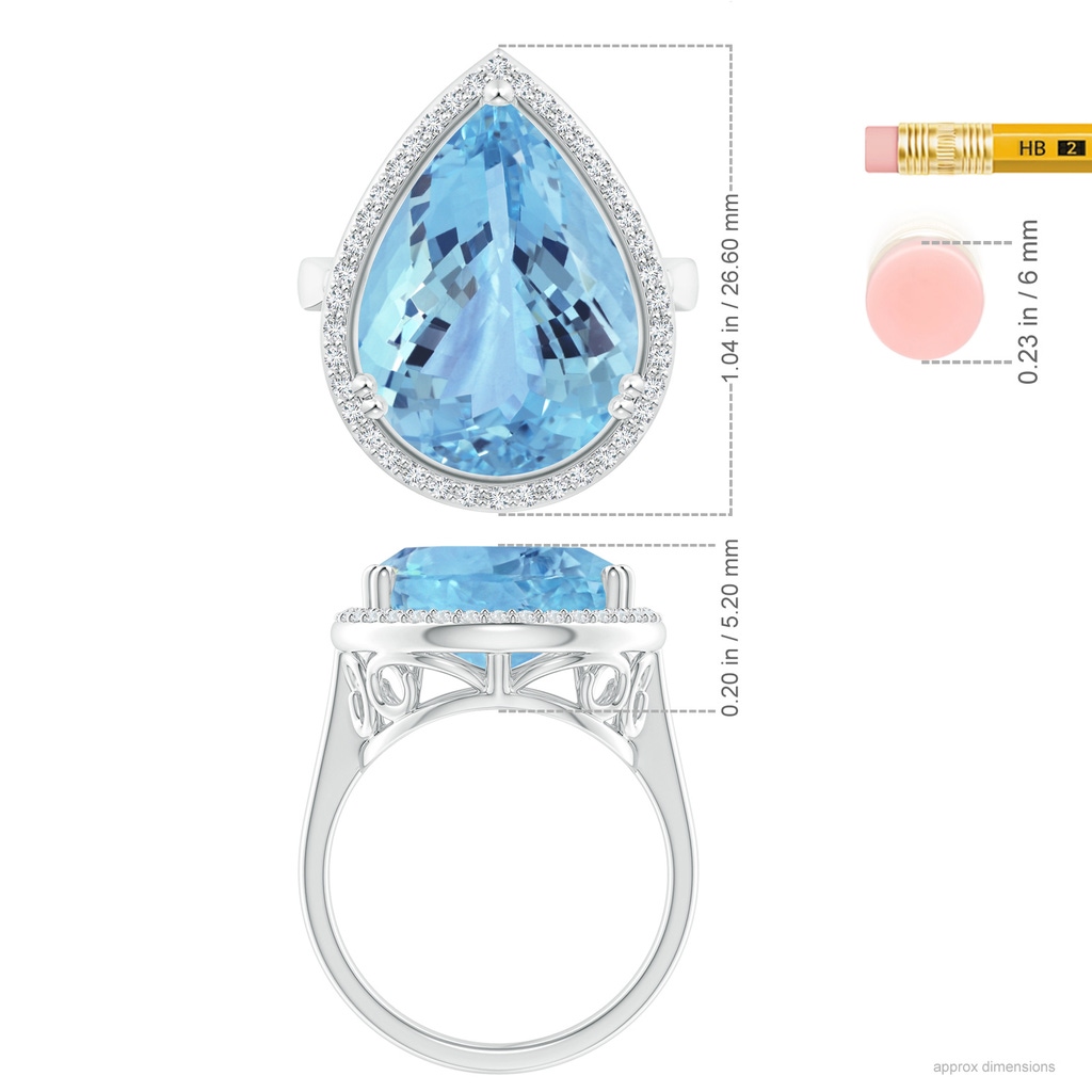 23.22x14.03x9.40mm AAA GIA Certified Pear Aquamarine Cocktail Ring in White Gold ruler