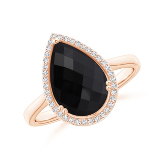 12x8mm AAA Pear-Shaped Black Onyx Cocktail Ring with Diamond Halo in Rose Gold