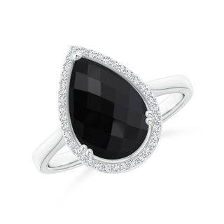 12x8mm AAA Pear-Shaped Black Onyx Cocktail Ring with Diamond Halo in White Gold