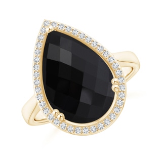 15x10mm AAA Pear-Shaped Black Onyx Cocktail Ring with Diamond Halo in Yellow Gold