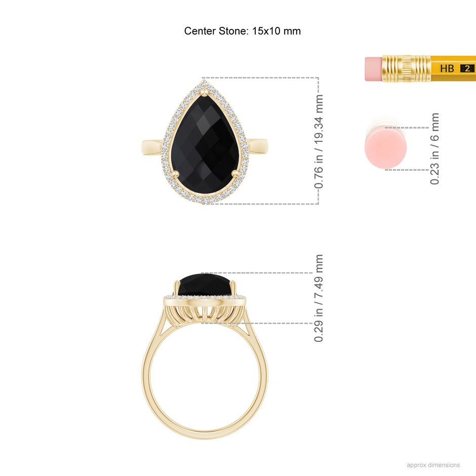 15x10mm AAA Pear-Shaped Black Onyx Cocktail Ring with Diamond Halo in Yellow Gold product image