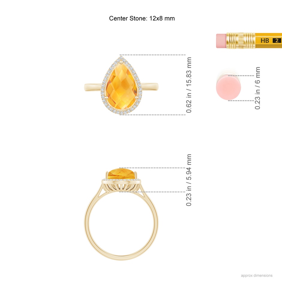 12x8mm A Pear-Shaped Citrine Cocktail Ring with Diamond Halo in Yellow Gold ruler