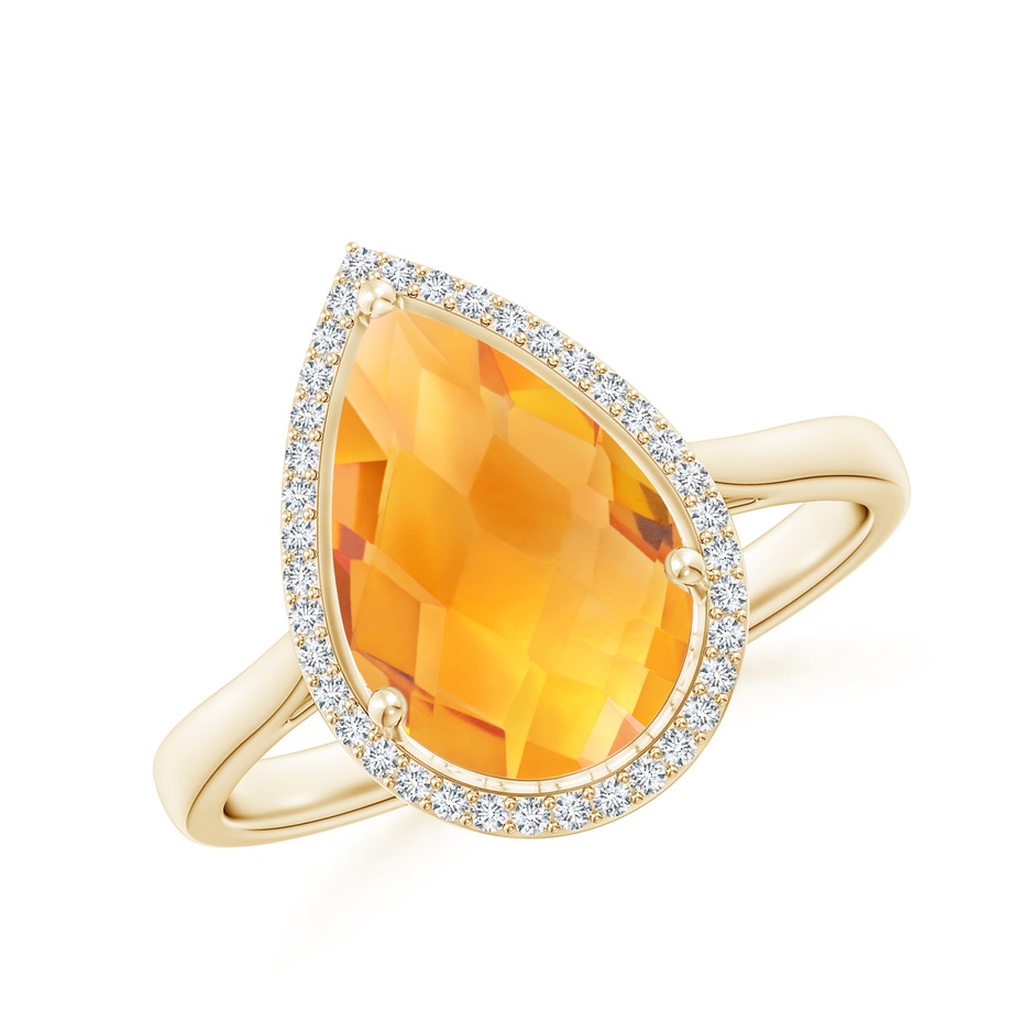 12x8mm AA Pear-Shaped Citrine Cocktail Ring with Diamond Halo in Yellow Gold 
