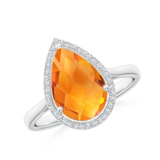 12x8mm AAA Pear-Shaped Citrine Cocktail Ring with Diamond Halo in White Gold