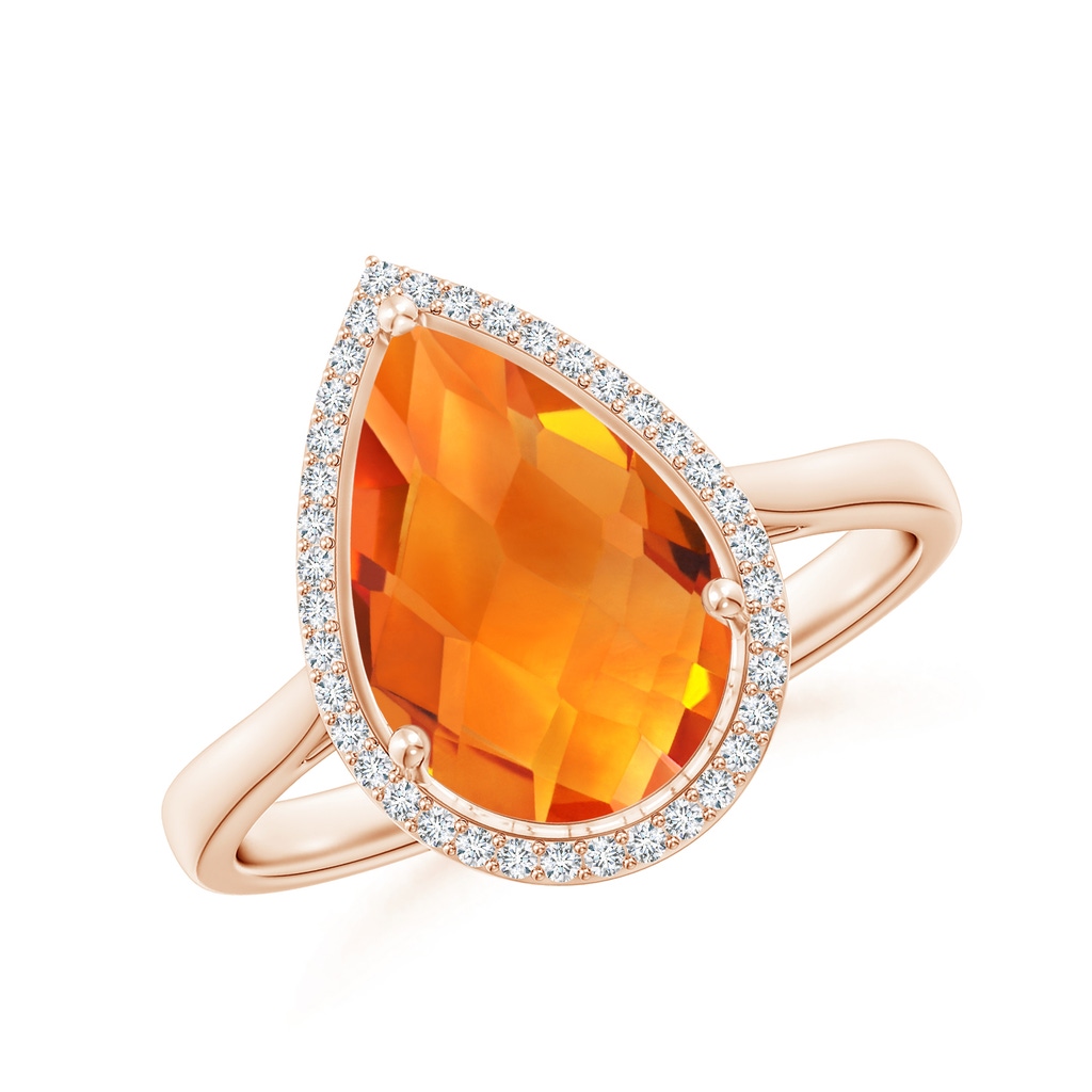12x8mm AAAA Pear-Shaped Citrine Cocktail Ring with Diamond Halo in Rose Gold