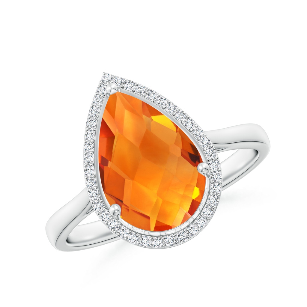 12x8mm AAAA Pear-Shaped Citrine Cocktail Ring with Diamond Halo in White Gold