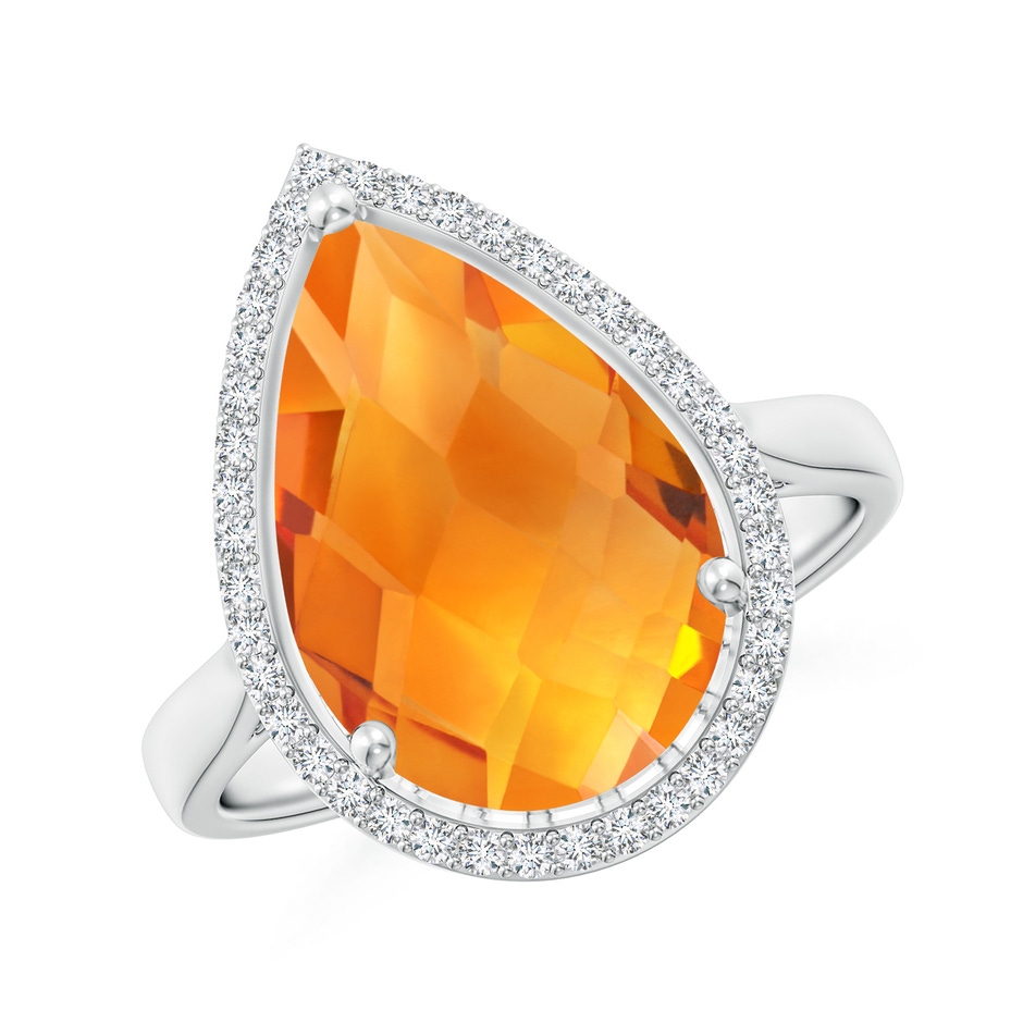 15x10mm AAA Pear-Shaped Citrine Cocktail Ring with Diamond Halo in White Gold 