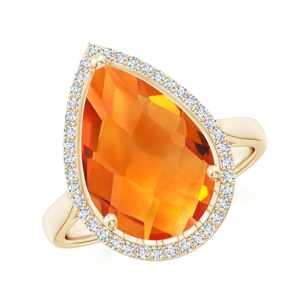15x10mm AAAA Pear-Shaped Citrine Cocktail Ring with Diamond Halo in Yellow Gold