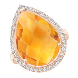 18x13mm AA Pear-Shaped Citrine Cocktail Ring with Diamond Halo in Rose Gold