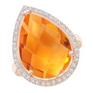 18x13mm AAA Pear-Shaped Citrine Cocktail Ring with Diamond Halo in 9K Rose Gold